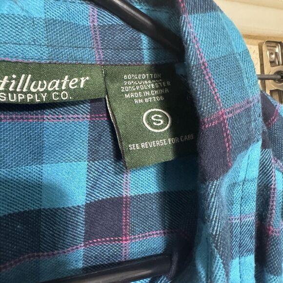Stillwater Supply Co Flannel Plaid Jacket shacket turquoise sz S Long Tunic - Picture 4 of 8